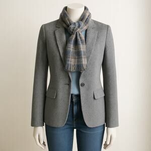 Talbots Aberdeen Blazer Herringbone Size 8 Petite Gray Academia Preppy Librarian